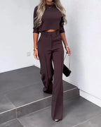 2-delige dames crop top en broek set - elegante kantooroutfit voor moderne vrouwen
