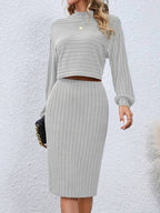 2-delig vrouwen casual rib midi set - gezellige gebreide top en bodycon jurk voor dagelijks gebruik
