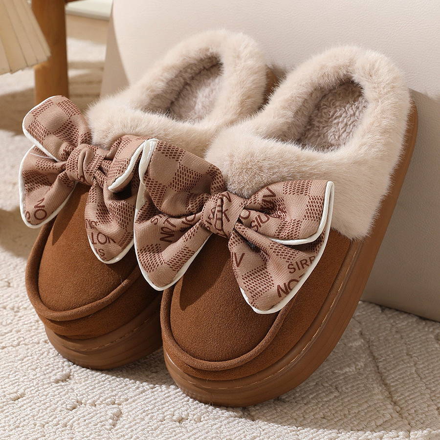 Warme pantoffels - dames huis slippers met pluche voering en strikdetail - Bakkermode.nl