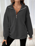 Casual sweatshirt met rits en schuine zakken - fijne dames pullover