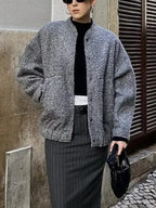 Knus oversized grijs bomberjack dames - casual fleece jas - Bakkermode.nl