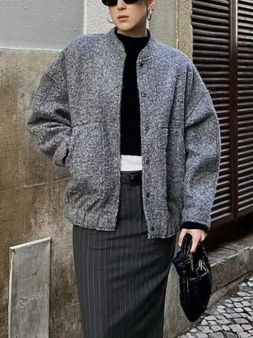 Knus oversized grijs bomberjack dames - casual fleece jas - Bakkermode.nl