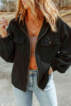 Fleece hoodie - casual dames jack met rits en borstzakken - Bakkermode.nl