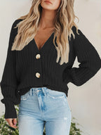 Gebreide cardigan - vrouwelijke chunky knit button-up sweater