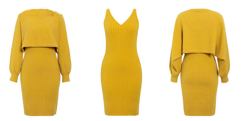 3-delige gebreide set - elegante gebreide mouwloze jurk met sweater voor herfst en winter - Bakkermode.nl