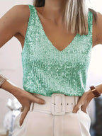 Dames sequins v-hals top - sprankelende avondkleding voor speciale gelegenheden