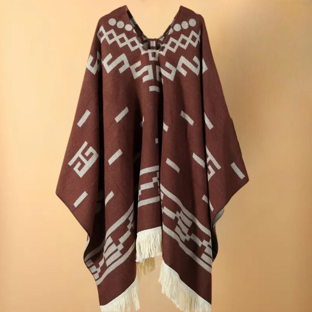 Poncho - klassieke dames poncho voor de winter met geometrisch ontwerp