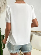 Dames asimmetrische korte mouwen top - trendy witte pofmouwen voor smart casual look