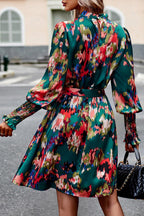 Abstract patroon jurk - elegante groene mini jurk voor vrouwen