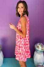 Mouwloze mini jurk - abstracte roze print damesjurk