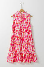 Mouwloze mini jurk - abstracte roze print damesjurk