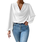Dames blouse met cowl hals - elegante lange mouwen top