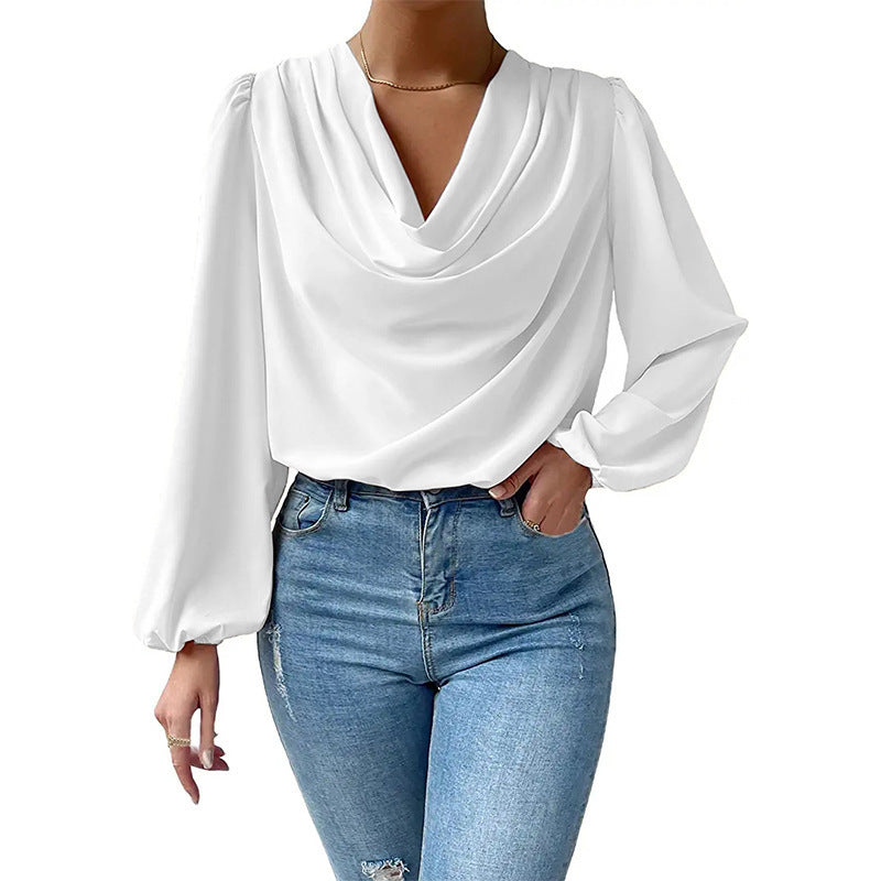 Dames blouse met cowl hals - elegante lange mouwen top