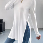 Lange mouw tuniek top - trendy dames top met zijsplitten