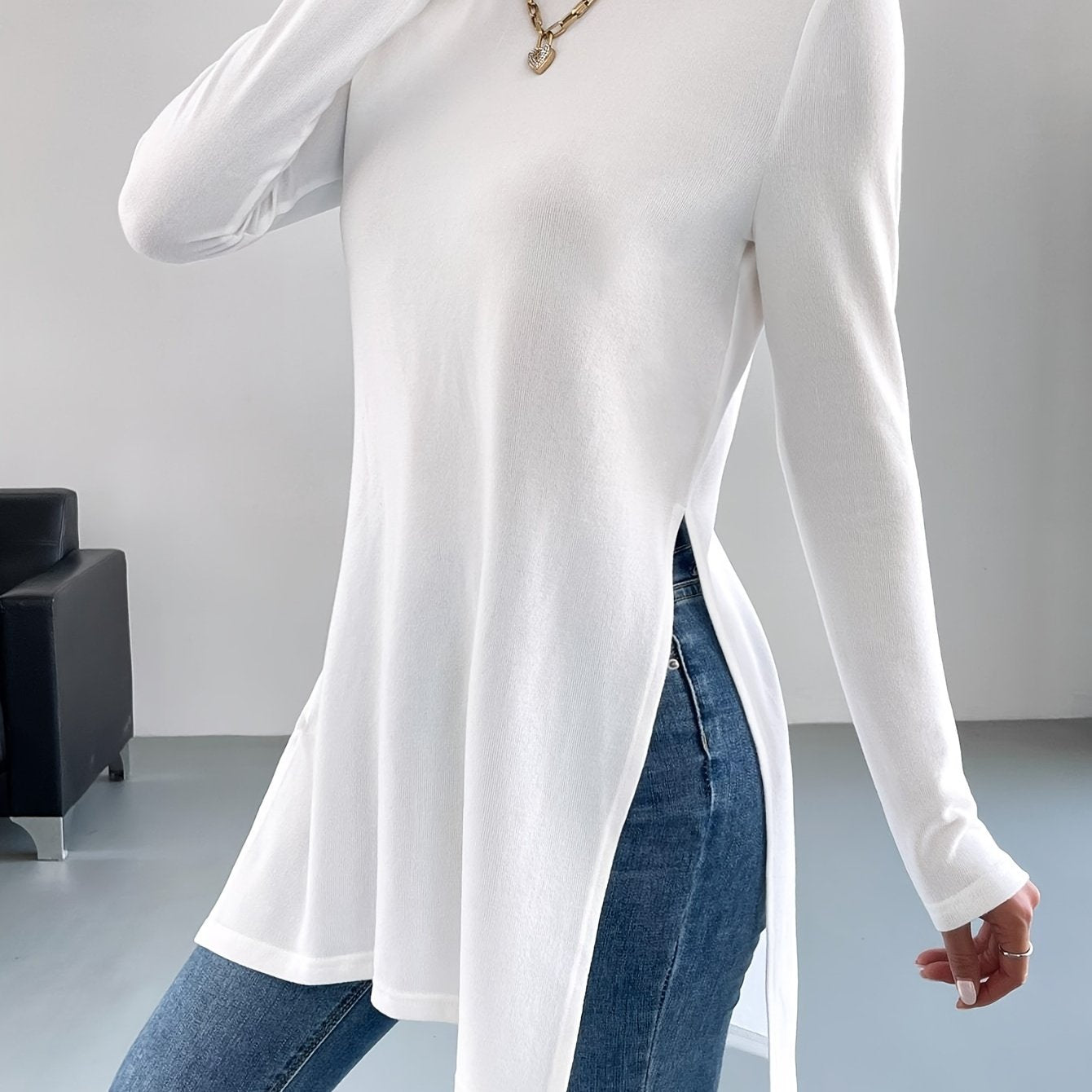 Lange mouw tuniek top - trendy dames top met zijsplitten