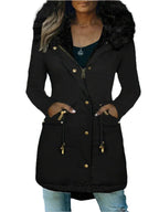 Zwarte bont winterjas voor dames - met capuchon en zakken - Bakkermode.nl