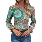 V-hals lange mouwen blouse - dames top met patroon