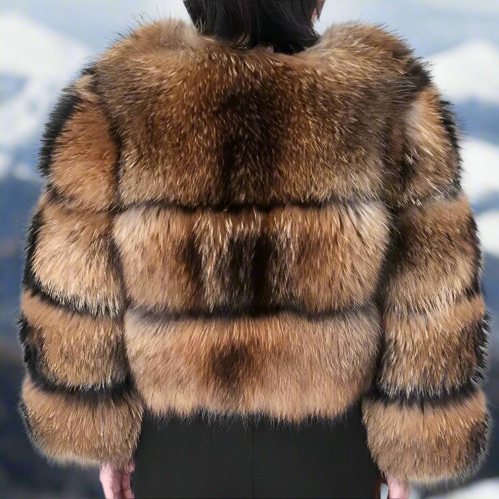 Luxe damesjas van imitatiebont - stijlvolle bruine winterjas - Bakkermode.nl