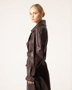 Bordeaux leren trenchcoat - dames met ceintuur