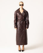 Bordeaux leren trenchcoat - dames met ceintuur