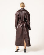 Bordeaux leren trenchcoat - dames met ceintuur