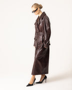 Bordeaux leren trenchcoat - dames met ceintuur