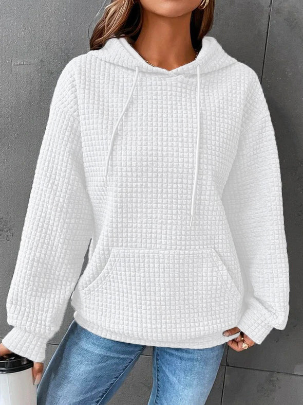 Knusse wafelgebreide hoodie dames - casual oversized trui - Bakkermode.nl