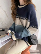 Gestreepte oversized trui - elegante dames knitwear in marineblauw - Bakkermode.nl