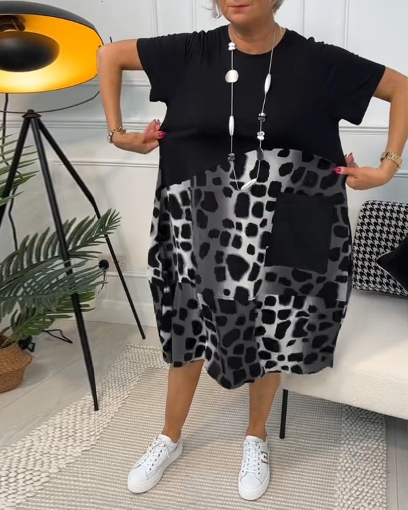 Casual jurk - chique zwart en grijze damesjurk met zakken