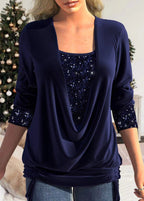 Dames sequined top - stijlvolle gedrapeerde blouse met sprankelende details