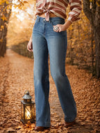 Dames trendy uitlopende denim - casual mode in blauw