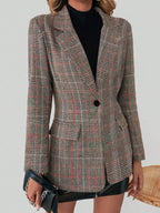 Dames bruine geruite blazer, tailored fit - chique layering jasje van kwaliteit stof