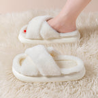 Fluffy pantoffels - dames huis slippers met kruislings ontwerp en zachte voering - Bakkermode.nl