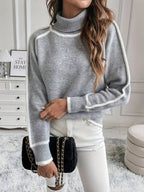 Lichtgrijze trui - chique dames turtleneck met details