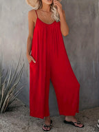 Wide leg jumpsuit - elegante zwarte dames romper met spaghettibandjes