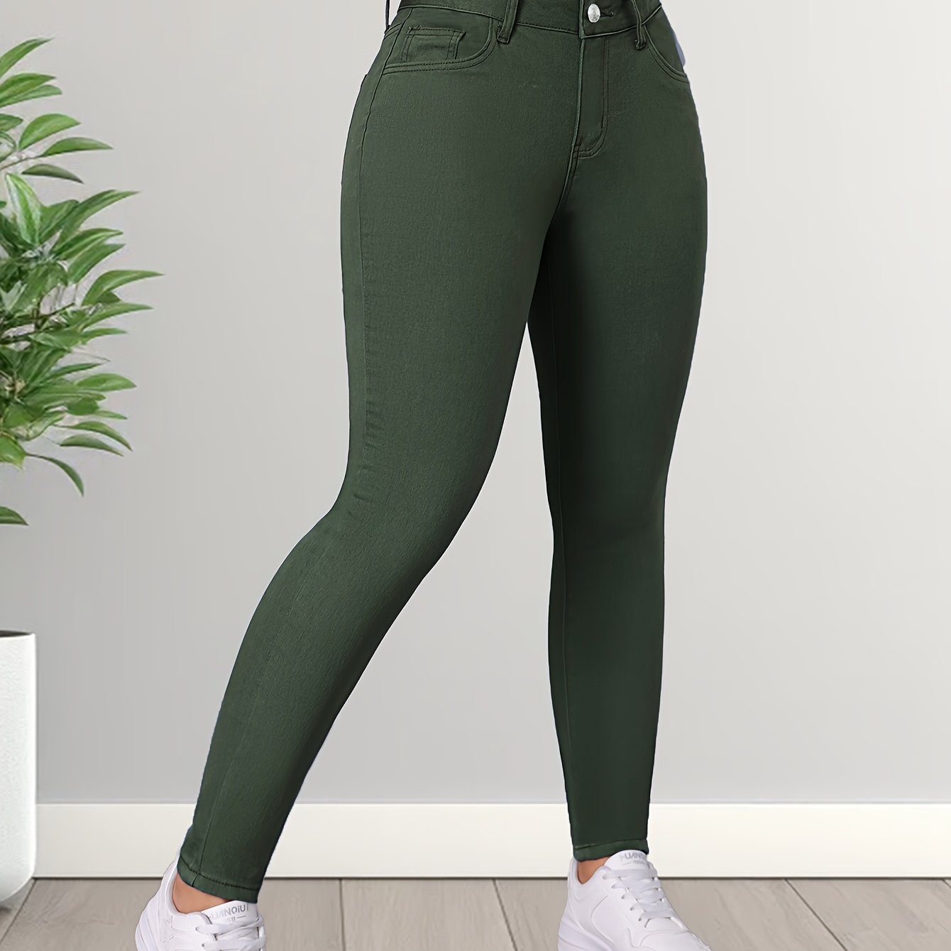 Groene hoge taille skinny jeans - flatterende pasvorm voor elke gelegenheid