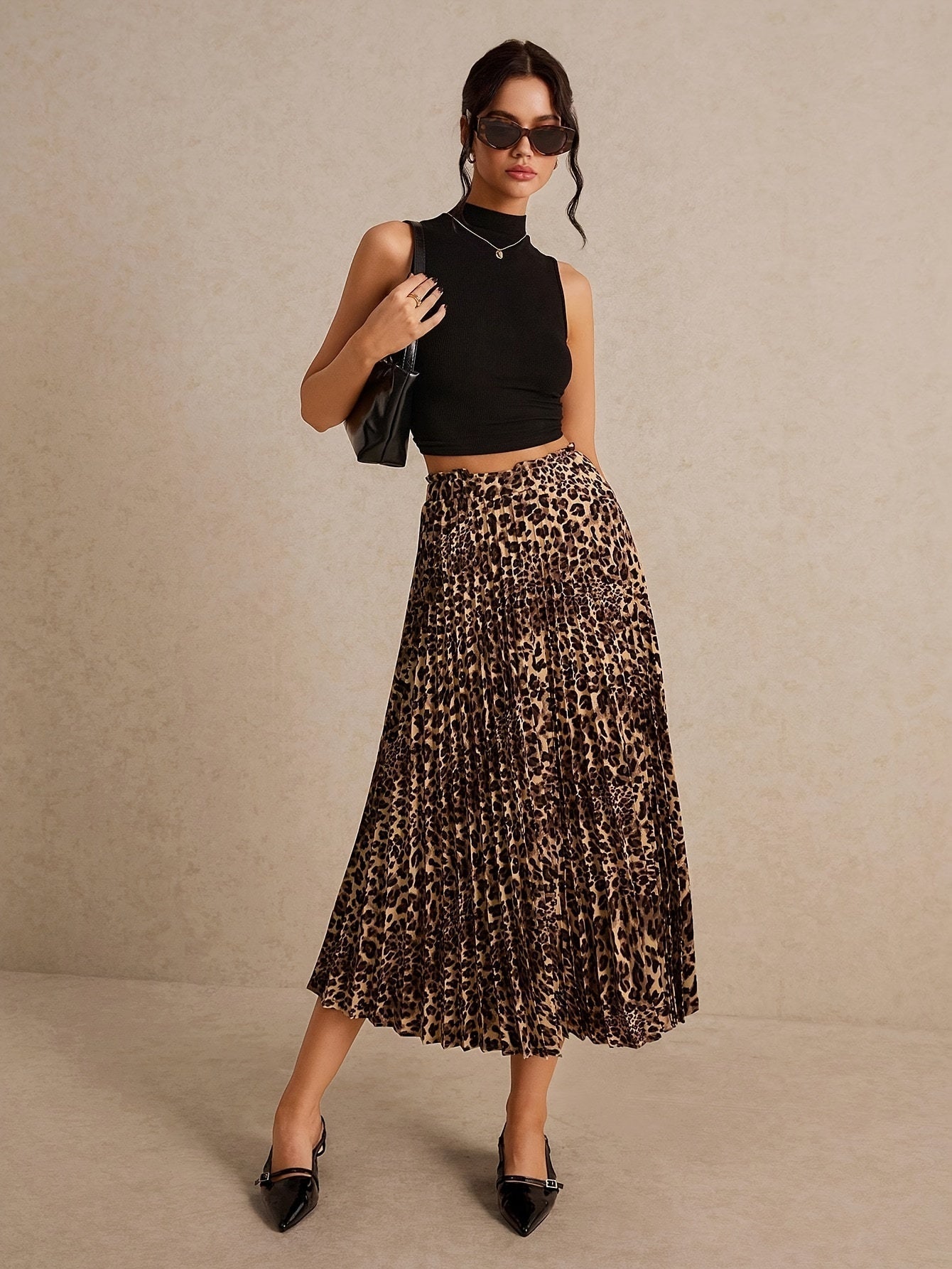 Geplooide luipaardprint rok - stijlvolle gemengde kleur vrouwenrok