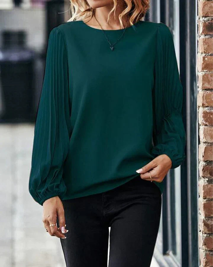 Dames blouse met geplooide mouwen - elegante groene top voor vrouwen