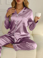 2-delige satijnen pyjama set - elegante dames nachtmode