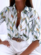 Lichte blouse voor dames met een elegant bladpatroon - stijlvolle lange mouwen voor dagelijks gebruik