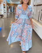 Maxi jurk - elegante v-hals bloemenprint jurk voor dames