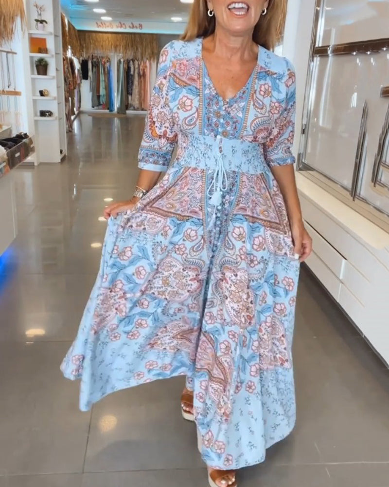 Maxi jurk - elegante v-hals bloemenprint jurk voor dames