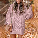 Oversized gebreide jurk - dames trui-jurk met kabelpatroon - Bakkermode.nl