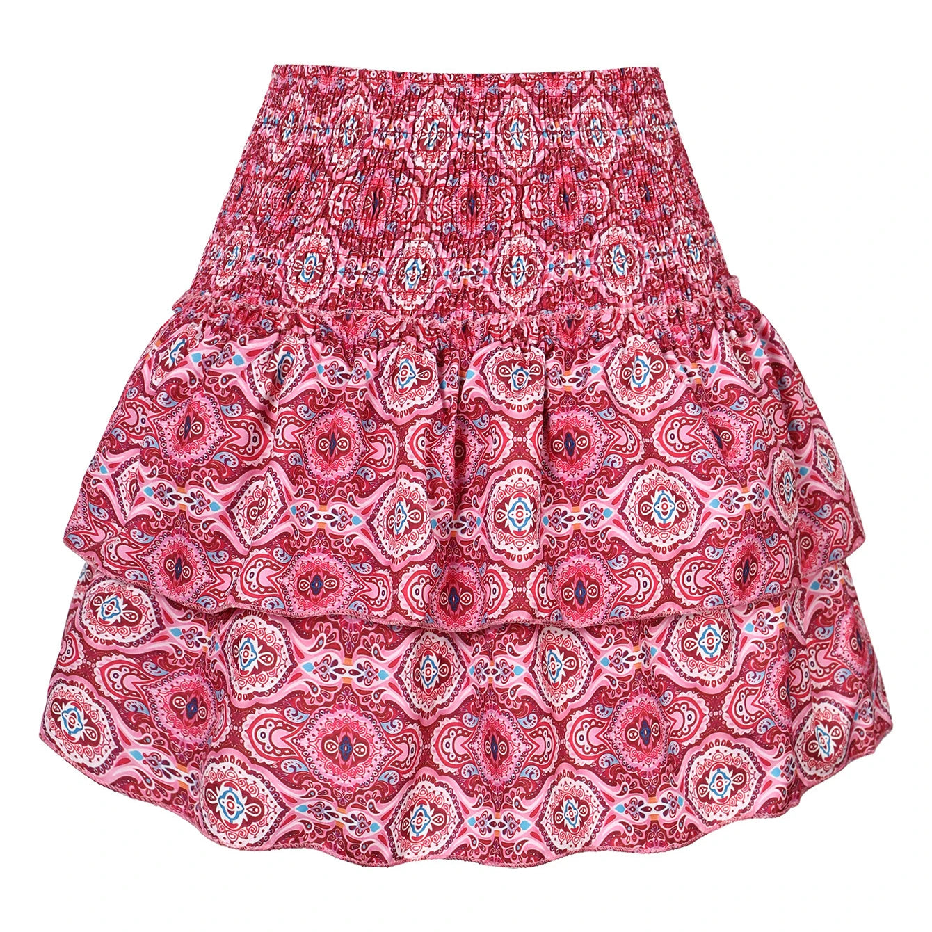 Dames rimpel minirok - bohemian print met gathered tailleband
