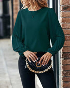 Dames blouse met geplooide mouwen - elegante groene top voor vrouwen