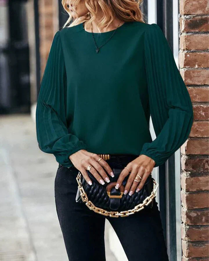 Dames blouse met geplooide mouwen - elegante groene top voor vrouwen