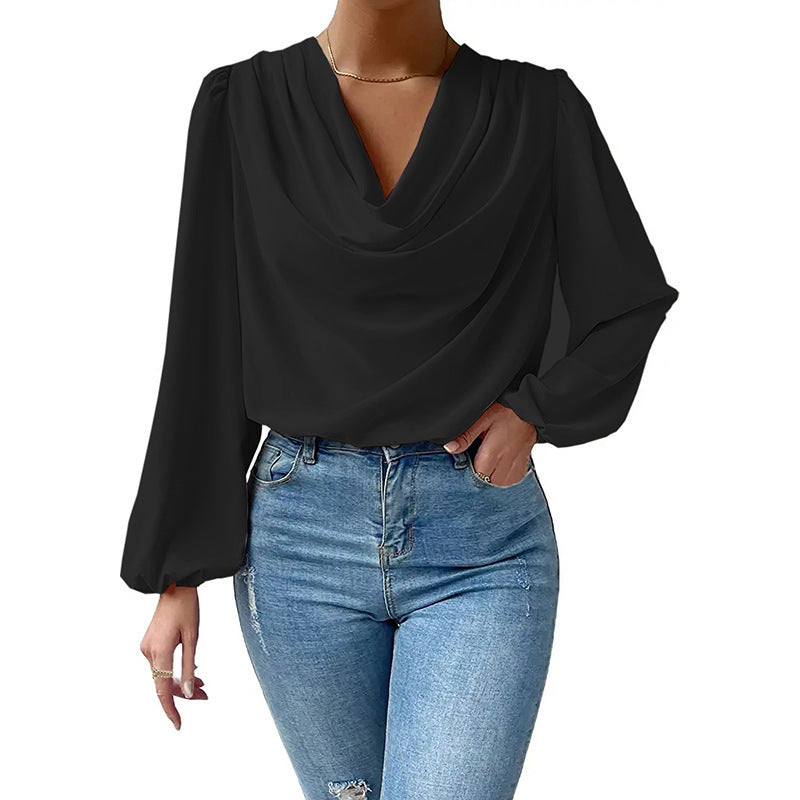 Dames blouse met cowl hals - elegante lange mouwen top