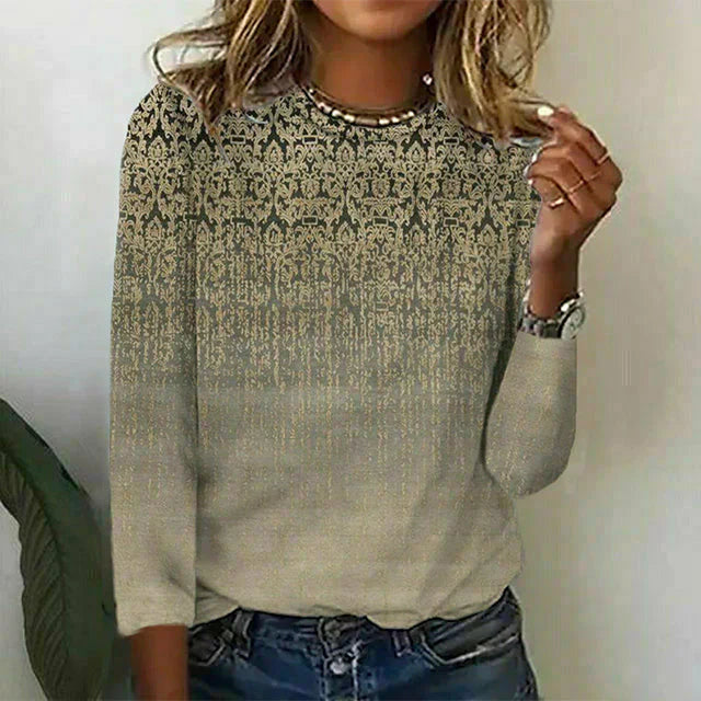 Dames khaki vintage t-shirt - stijlvolle longsleeve top