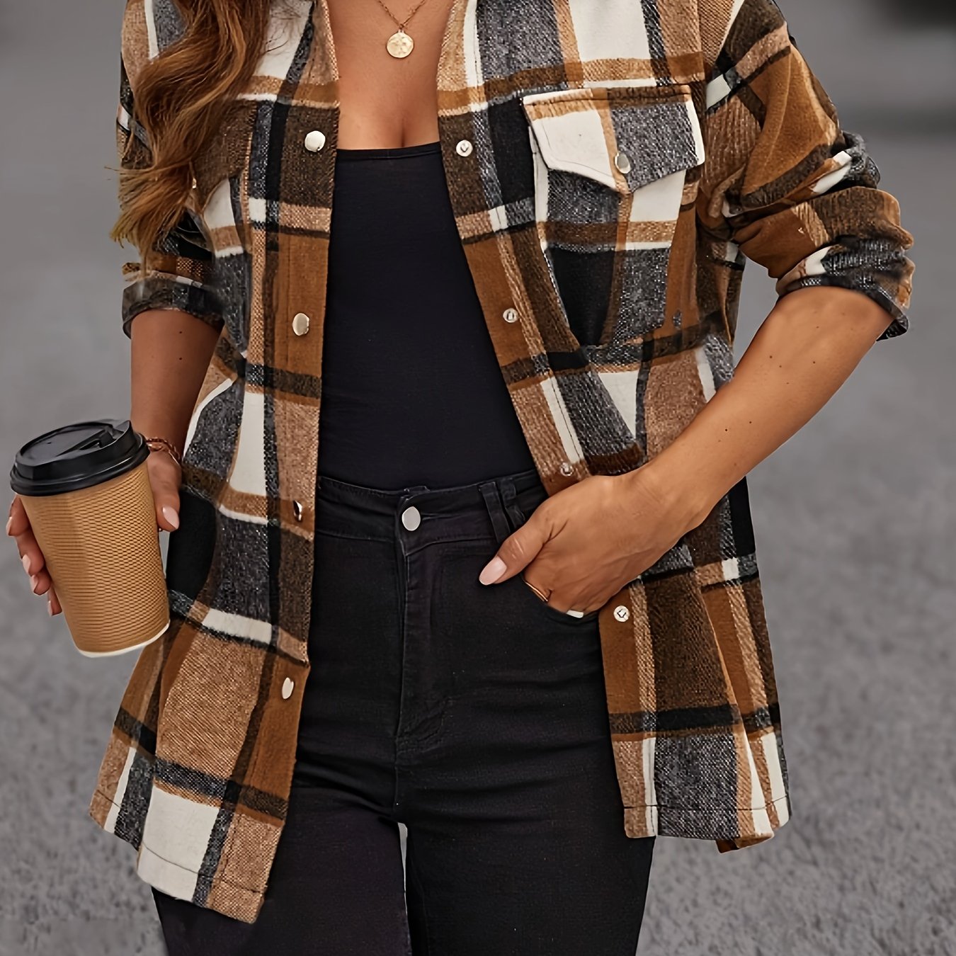 Gemêleerde kleurcheck overhemd - veelzijdige lange mouwen dames overshirt