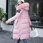 Pufferjas - lange warme damesjas met nepbont capuchon